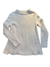 Talbots Sweater Womens PL White 100 Cotton Mock Neck Tunic Rib Knit Pullover