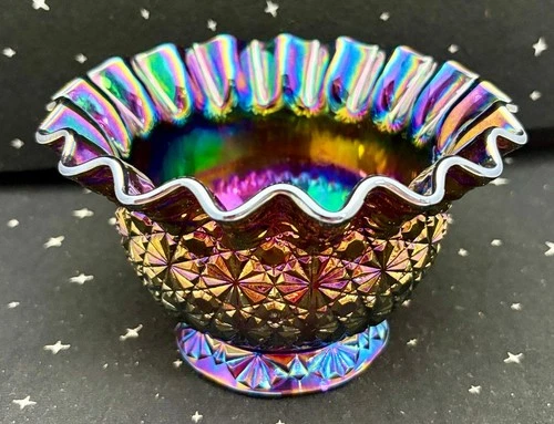 Vintage L.E. Smith Glass Amethyst Carnival Glass Bowl Daisy Pattern 6" Round