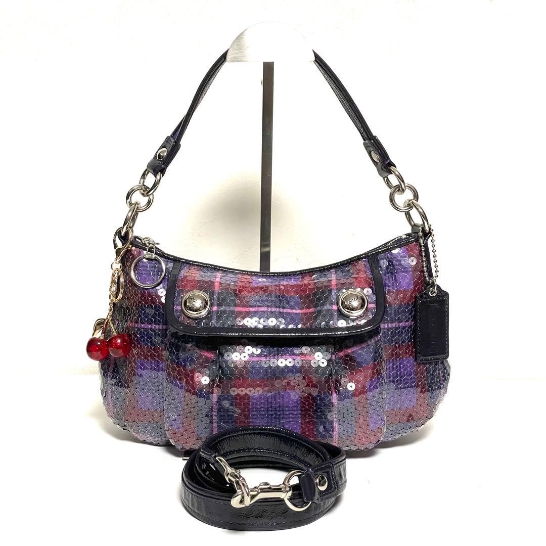 Coach Poppy Sequin Tartan Groove Bag 16048 Purple Pla… - Gem