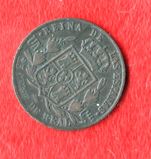 1861 SPAIN SEGOVIA REINA ISABEL II COPPER 25 CENTIMOS DE REAL