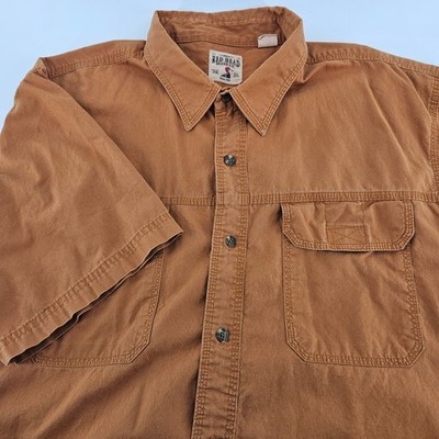 Redhead Brand Co Mens 2XL Brown Short Sleeve Cotton Button Up Dual Pocket A61