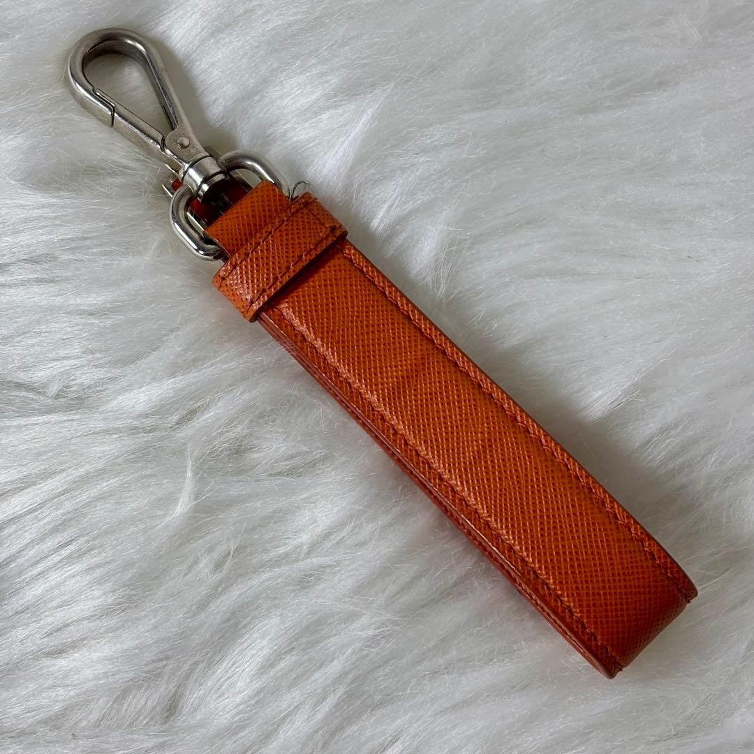 Prada Saffiano Leather Orange Charm Keychain AB Used thumbnail 5