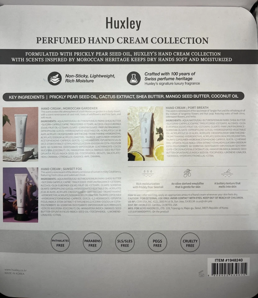 Huxley Crema de Manos Perfumada Colección 3 Aromas 1.01 fl oz cada tubo NUEVO EN CAJA Foto 2 de 2