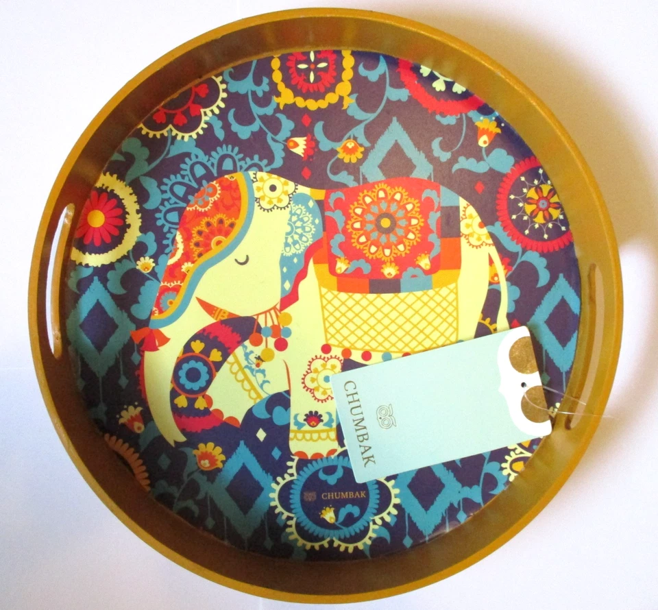 Chumbak Yellow Regal Elephant Printed Round Tray - Image 2 of 4