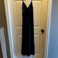 Fashion Nova Black Lace Trim Maxi Jumpsuit Wide Leg Elegant Evening Size XS