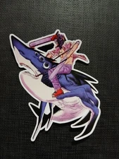 Denji Riding Beam Shark Demon Chainsaw Man Glossy Sticker Anime Waterproof!