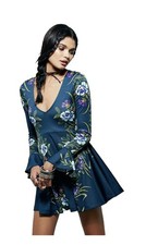 Free People Floral Tunic Mini skater Dress keyhole bell Long Sleeve Women’s med
