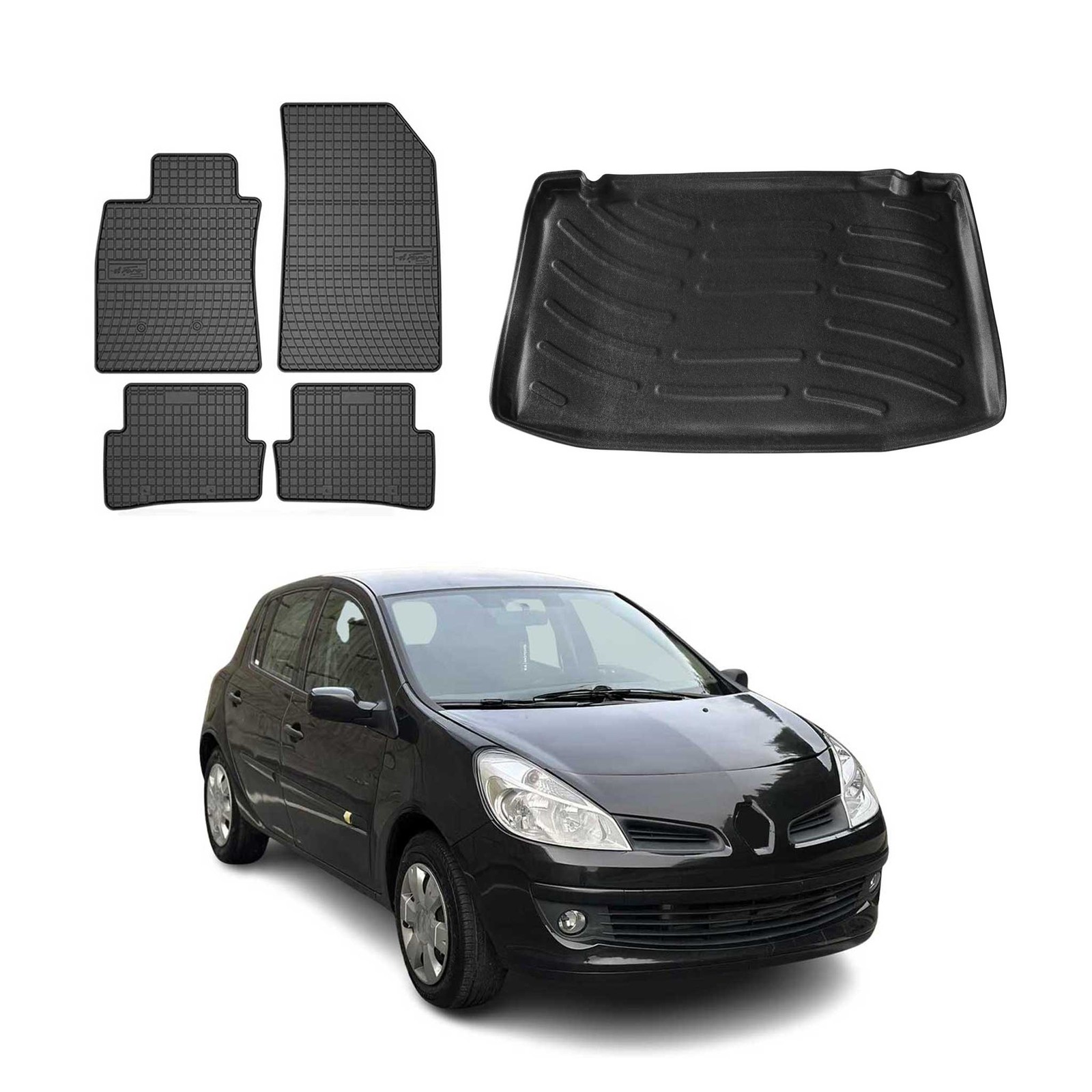 Fußmatten & Kofferraumwanne Set für Renault Clio Schrägheck 2006-2012 Gummi 5x