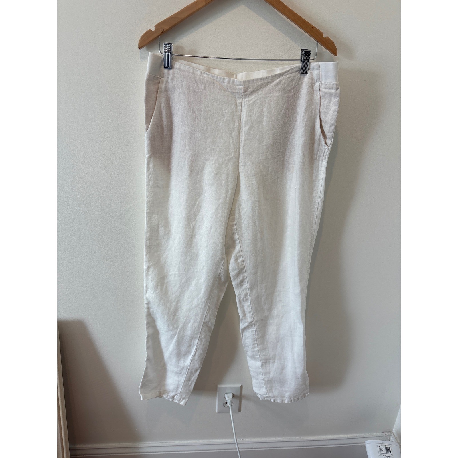 J.Jill Love Linen Cropped Pants White Elastic Waist Size Medium