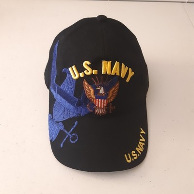 US Navy Eagle Flag Crest Black Hook & Loop Ball Cap, Adjustable Size