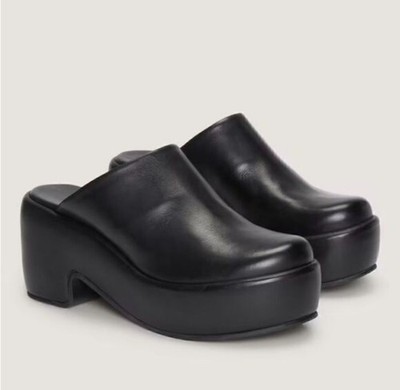 Everlane Puffa Black Leather Clog Women's Size 6.5 70s Boho Inspired NEW *NOTES