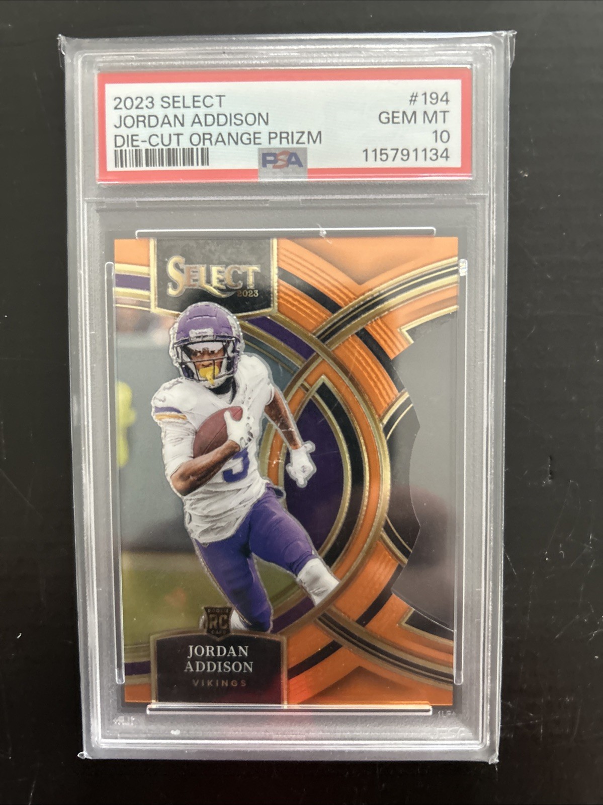 2023 Select - Premier Level Jordan Addison #194 Orange Prizm Die-Cut /399