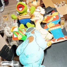 Vintage 1980s Sesame Street Large Plush Pillow Lot Big Bird Cookie Monster Ernie
