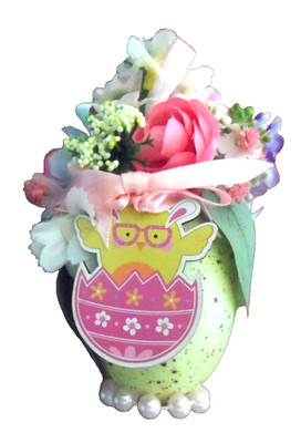 Collectible Handmade Easter/Spring - REAL EGG FLORAL w/FLOWERS & BUNNIES