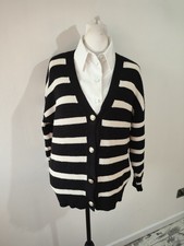 Primark Womens Cardigan Size 14 16 Black White Casual Long Sleeve Knit Vneck