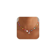 Eaciy Silver Initial Necklaces for Women - Colorful Beaded Letter A Initial N...