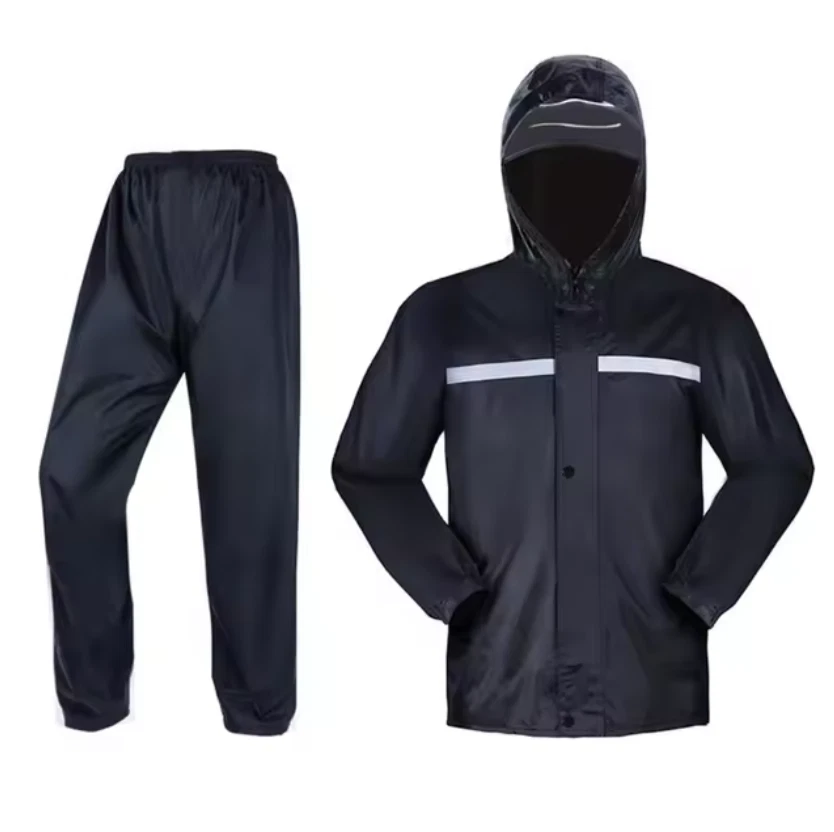 Men Black Hooded Rain Suits Jackets Pant Gear Raincoat Waterproof Outdoor Hiking - Image 4 of 4