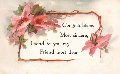 Postcard Divided Back Congratulations Most Sincere Friendship 