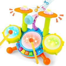 deAO Drum Set for Kids with 2 Drum Sticks and Microphone, Musical Instruments...