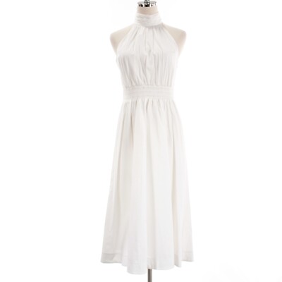 Veronica Beard NWT Kinny High Neck Midi Dress Size 2 US Solid White Cotton Blend