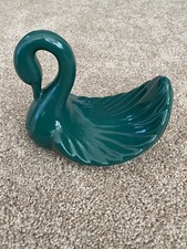 Vintage MCM Ceramic Glazed Hunter Green Swan Hand Towel Holder Figurine EUC