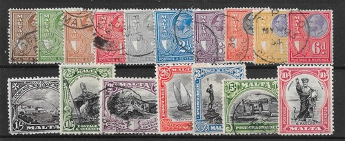 MALTA SG193/209 1930 POSTAGE & REVENUE DEFINITIVE SET USED
