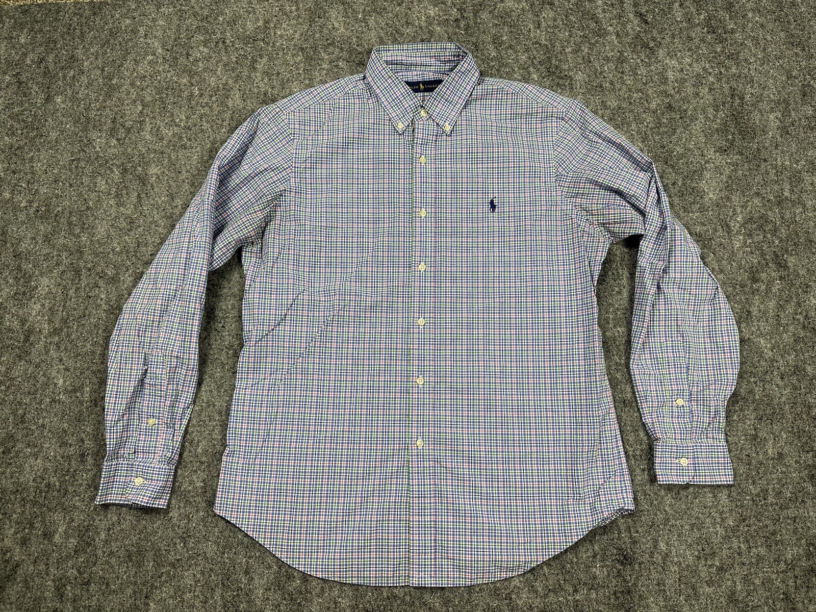 Polo Ralph Lauren camicia uomo grande 16 5 blu a quadri popeline pinpoint colorato pony