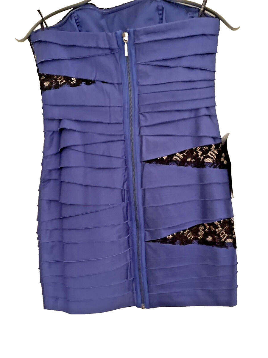 bebe purple lace dress BEBE Dress Mini-dress tiered purple Satin Black lace removable straps SZ  SMALL