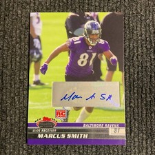 Marcus Smith Baltimore Ravens 2008 Rookie Topps #171 Autographed Football Card. rookie card picture