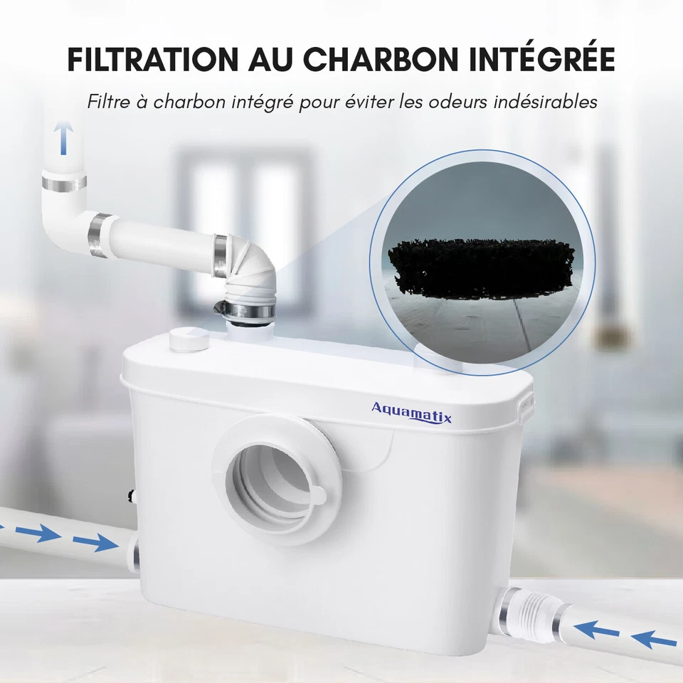 Aquamatix Broyeur Sanitaire 400W Pompe de Relevage 6,5m WC évier 100L/min - Photo 3/4