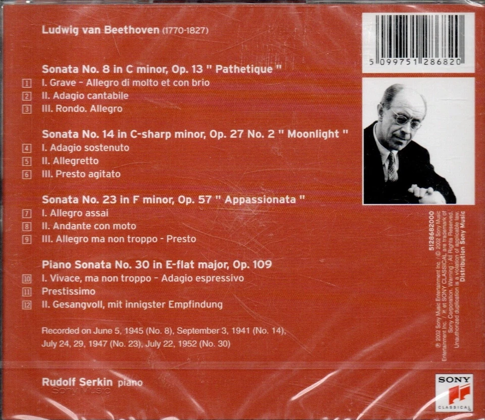NEU: Beethoven PIANO SONATAS NOS. 8, 14, 23 & 30 Serkin (CR5069) - Bild 2 von 2