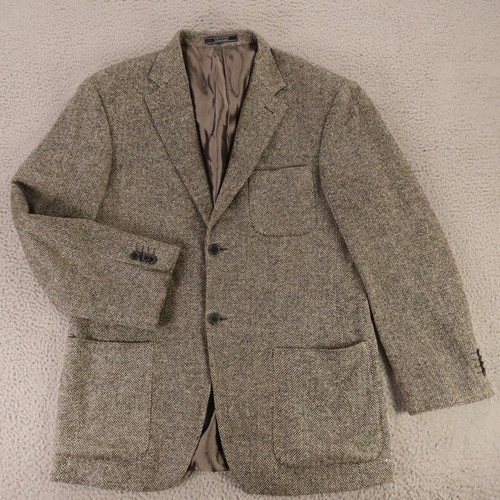 Chaqueta de tweed vintage M gris espiga seda lana tweed parche bolsillos Blazer 40R