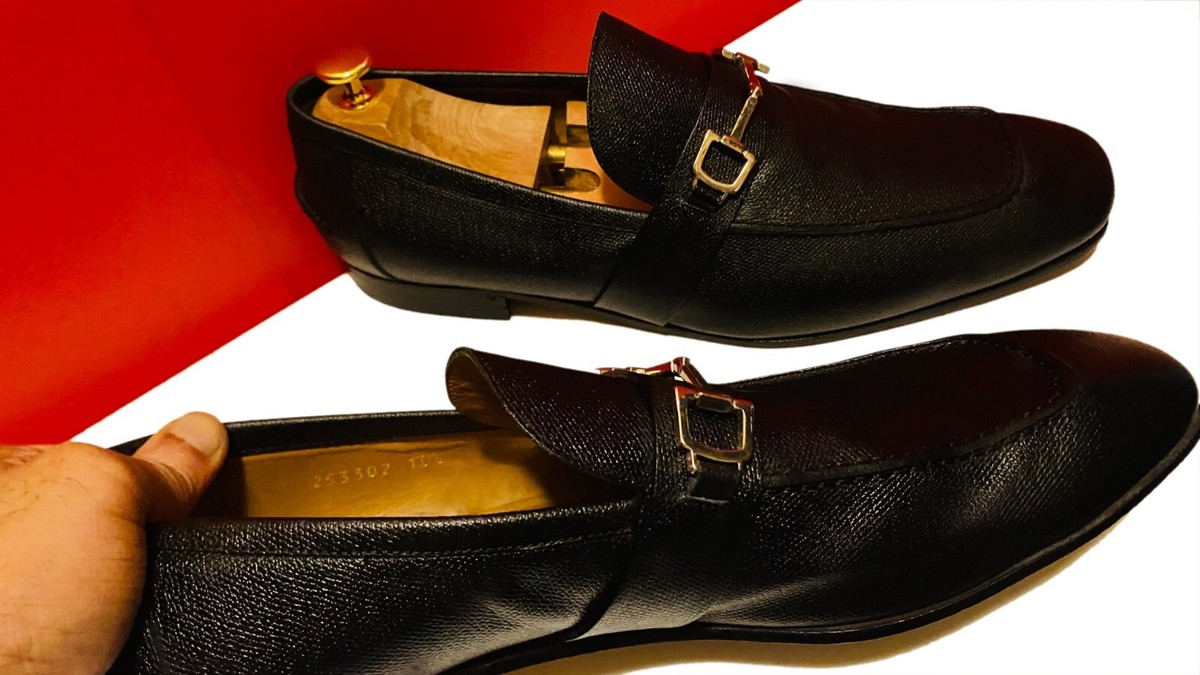 $989.00 !! GUCCI TOM FORD MEN BLACK LEATHER HORSE BIT SHOE LOAFERS