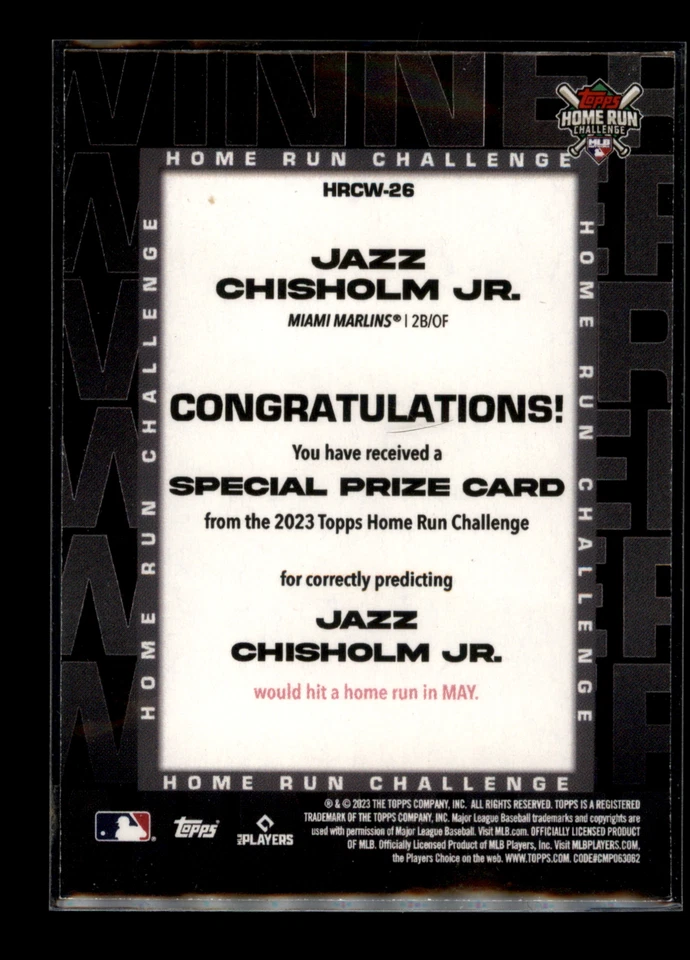 2023 Topps Home Run Challenge Winners May #HRCW-26 Jazz Chisholm Jr. SN,308 - Image 2 of 2