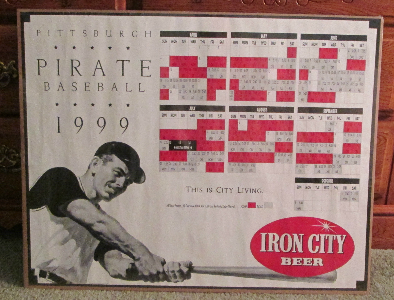 RARE 1999 PITTSBURGH PIRATES SCHEDULE POSTER IRON CITY BEER MAN CAVE | eBay