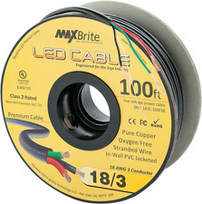 100 Ft. 18AWG Low Voltage LED Cable 3 Conductor Black Sleeve In-Wall Speaker Wir