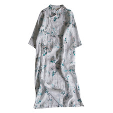 Ethnic Ladies Floral Cheongsam Qipao Tea Dress Loose Casual Midi Retro Summer