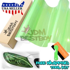 Headlight Hex Holographic Gloss Emerald Green Taillight Tint Film Fog Honeycomb