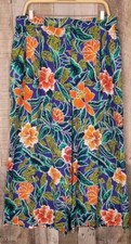 Vintage Wide Leg Crop Floral Pants Womens Size 10 Tropical Lagenlook USA Flowy