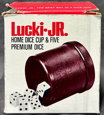 Vintage Lucki Jr Home Dice Cup & Five Premium Dice! Used, Complete with Dice!