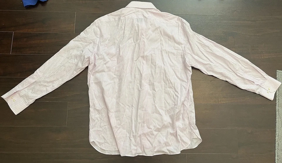 Camisa de vestir Ike Behar rosa a rayas 100 % algodón manga larga talla 16,5 - 34/35 Foto 3 de 3