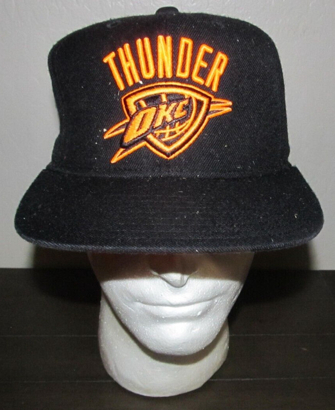NBA OKC Thunder Snapback Hat Embroidered Orange Logo Black Adidas Basketball