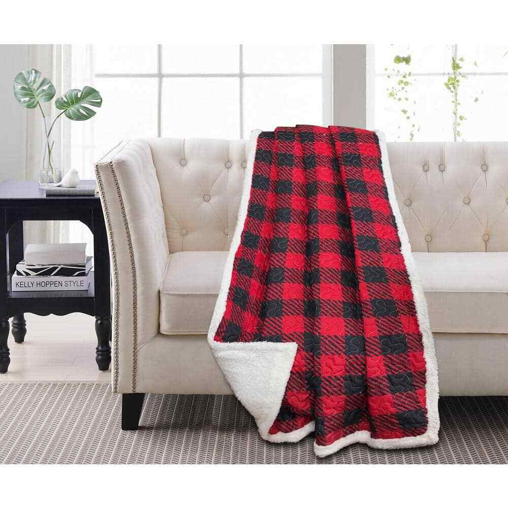 Red Black Plaid Sherpa Throw Blanket 50 x 60 inches
