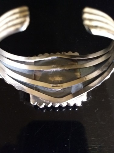 Navajo Signed Kingman Turquoise Sterling Silver Cuff Bracelet By Cecil Atencio - Picture 8 of 12
