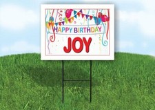JOY HAPPY BIRTHDAY BALLOONS 18 in x 24 in Yard Sign Road Sign with Stand