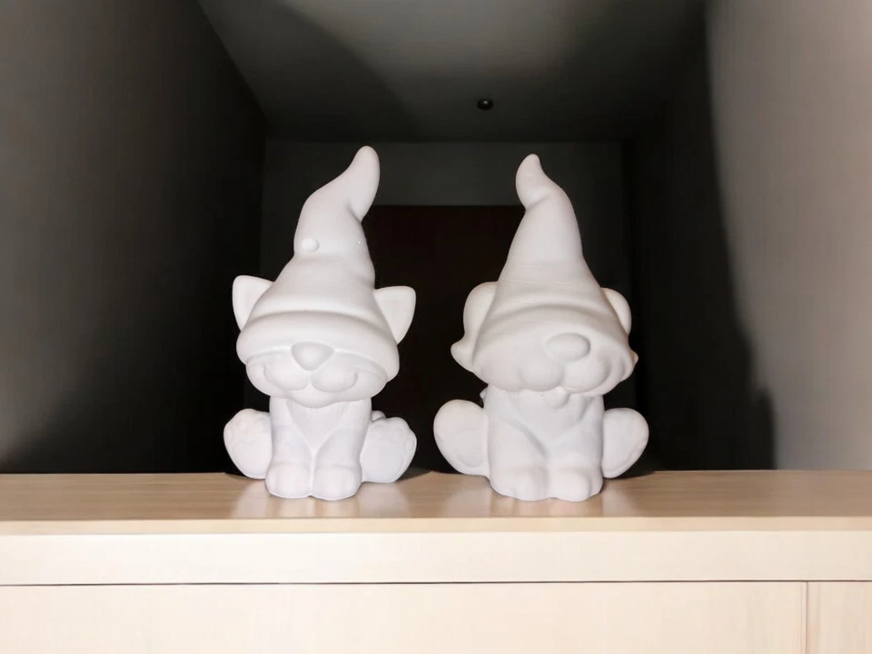 CRAZYPRINTINGUK Paint your own pottery-Pottery Gnome Ornament-Animal Gnome Pottery-Dog & Cat