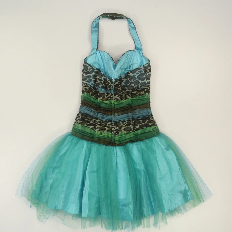 Faviana Women Semi Formal Dress Size 2 Tourquoise Halter Top Tulle Hoco 90’s Y2K - Image 3 of 4