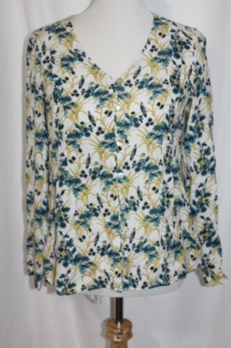 J.Jill Women's Floral Blouse Blue White Yellow Rayon Long Sleeve button up XS - Picture 2 of 12