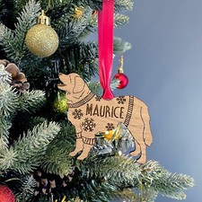 Personalised Leonberger Dog Bauble Jumper - Oak Veneer Wood - Add any name