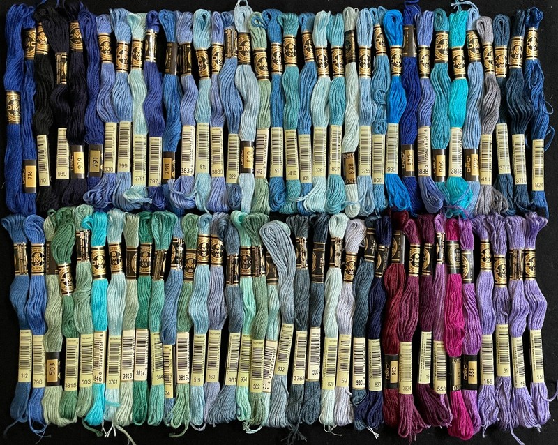 70x Needlepoint/Embroidery DMC 6 ply Floss cotton-mostly blues-WA191